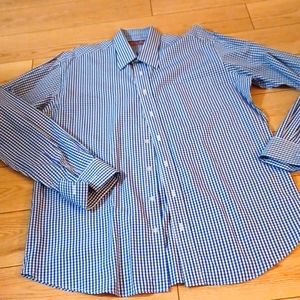 Milano Custom Made Fashion French cuff Blue/white Checkered LS Shirt EUC
